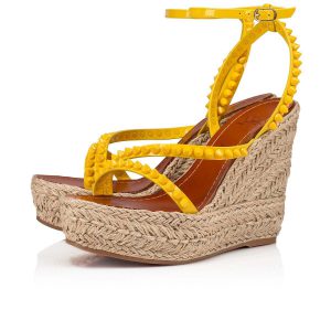 Christian Louboutin Malfadina Zeppa Sandales 120mm Cuir Vernis Jaune