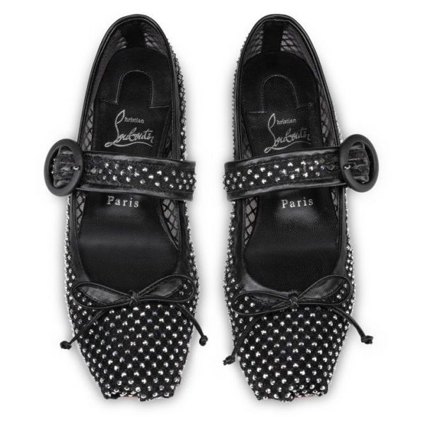 Christian Louboutin Mamastrapitina Ballerines en Maille, Cuir Nappa et Strass Noir – Image 3