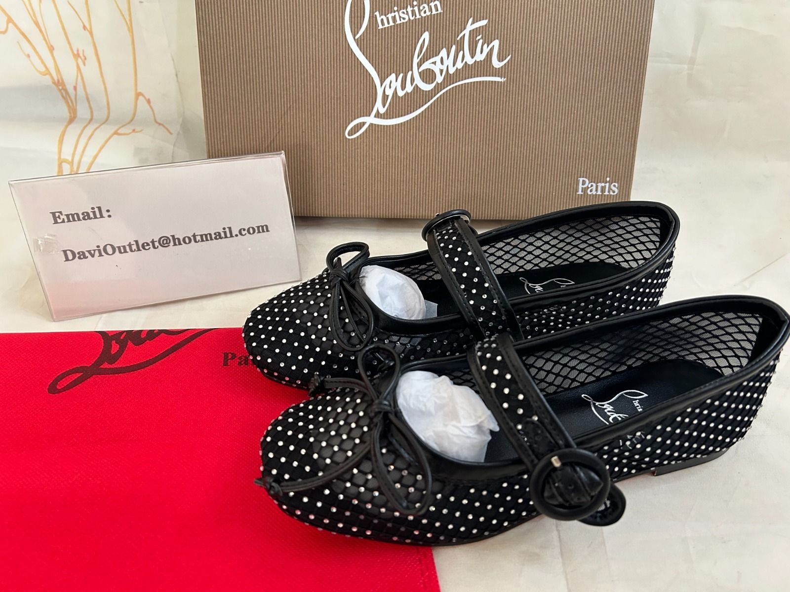 Christian Louboutin Mamastrapitina Ballerines en Maille, Cuir Nappa et Strass Noir – Image 5