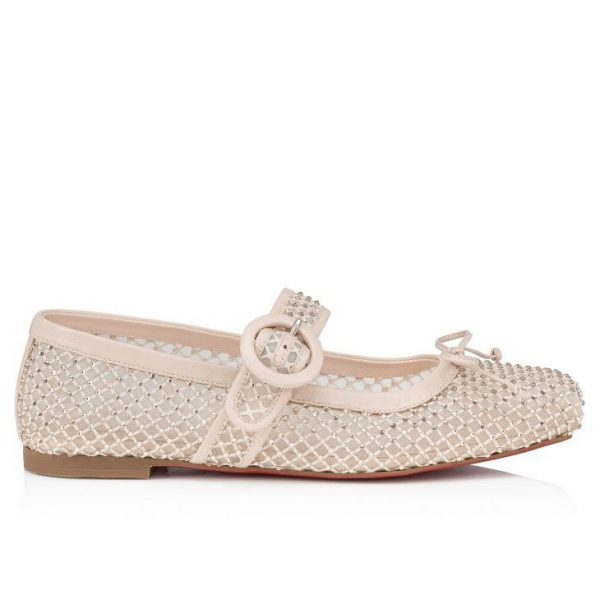 Christian Louboutin Mamastrapitina Ballerines en Maille, Cuir Nappa et Strass Leche – Image 2