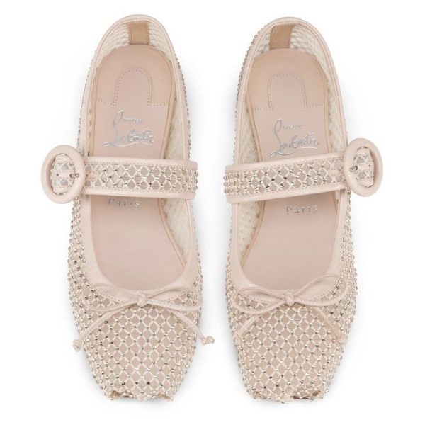 Christian Louboutin Mamastrapitina Ballerines en Maille, Cuir Nappa et Strass Leche – Image 3