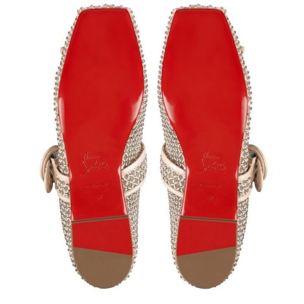 Christian Louboutin Mamastrapitina Ballerines en Maille, Cuir Nappa et Strass Leche – Image 4