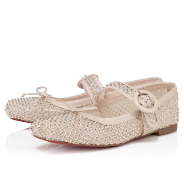 Christian Louboutin Mamastrapitina Ballerines en Maille, Cuir Nappa et Strass Leche