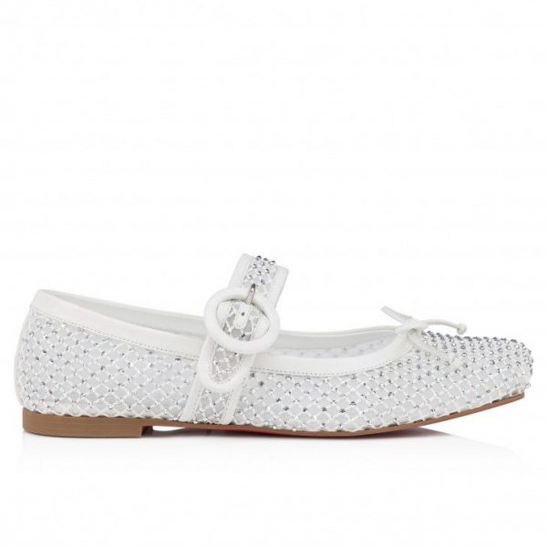 Christian Louboutin Ballerines Mamastrapitina en mesh strass et cuir nappa bianco – Image 2