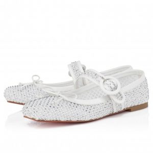 Christian Louboutin Ballerines Mamastrapitina en mesh strass et cuir nappa bianco