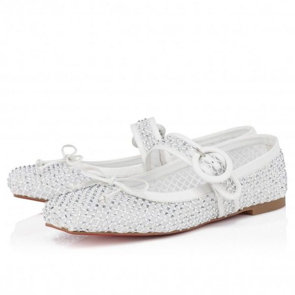 Christian Louboutin Ballerines Mamastrapitina en mesh strass et cuir nappa bianco