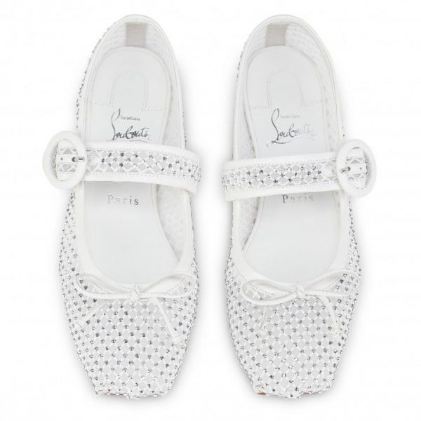Christian Louboutin Ballerines Mamastrapitina en mesh strass et cuir nappa bianco – Image 3