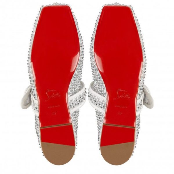 Christian Louboutin Ballerines Mamastrapitina en mesh strass et cuir nappa bianco – Image 4