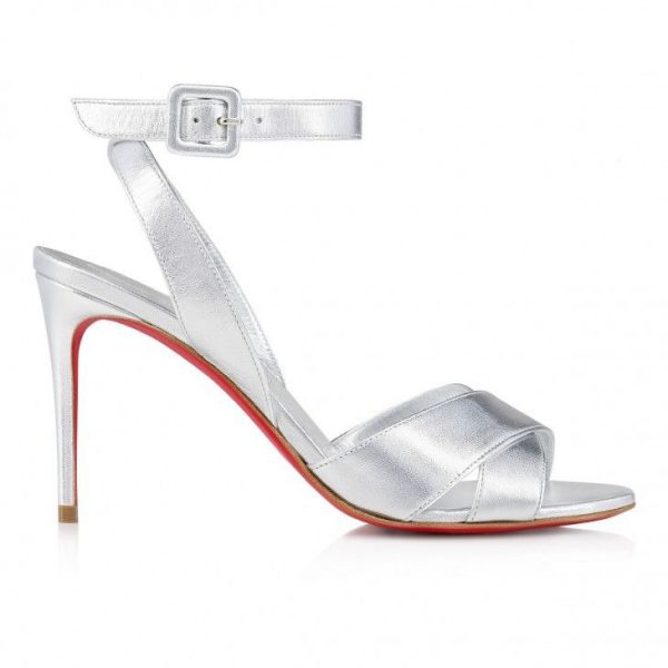 Christian Louboutin Mariza 85 Mm Sandales en Cuir Verni Argenté – Image 2