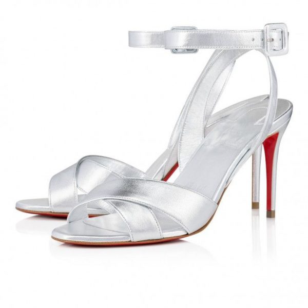 Christian Louboutin Mariza 85 Mm Sandales en Cuir Verni Argenté