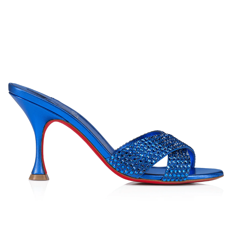 Christian Louboutin Mariza Is Back Strass 85 mm Mules Sandales Daim Cuir de Veau Bleu Électrique – Image 2