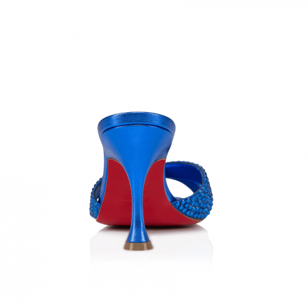 Christian Louboutin Mariza Is Back Strass 85 mm Mules Sandales Daim Cuir de Veau Bleu Électrique – Image 3