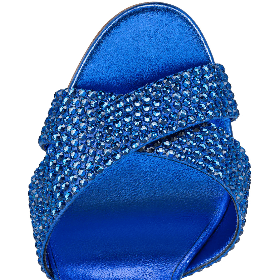 Christian Louboutin Mariza Is Back Strass 85 mm Mules Sandales Daim Cuir de Veau Bleu Électrique – Image 4