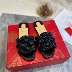 Christian Louboutin Marmela Sandales Plates Cuir d’Agneau Noir