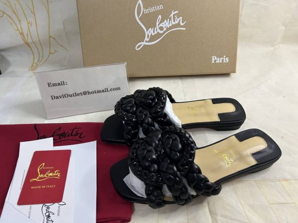Christian Louboutin Marmela Sandales Plates Cuir d’Agneau Noir – Image 2