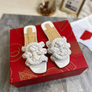 Christian Louboutin Marmela Sandales Plates Cuir d’Agneau Blanc