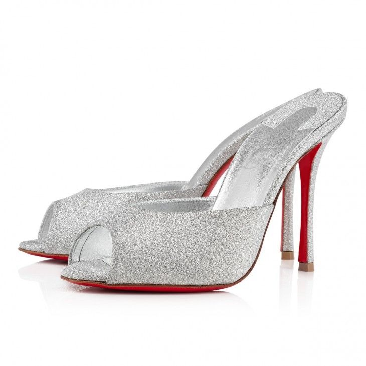 Christian Louboutin Me Dolly 100 mm Mules Cuir de Veau Pailleté Argent