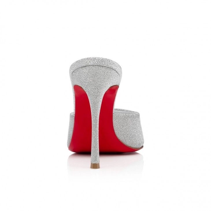 Christian Louboutin Me Dolly 100 mm Mules Cuir de Veau Pailleté Argent – Image 3