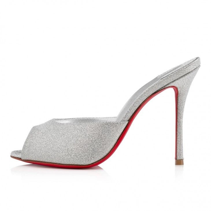 Christian Louboutin Me Dolly 100 mm Mules Cuir de Veau Pailleté Argent – Image 2