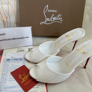 Christian Louboutin Me Dolly 100 Mm Mules Cuir de veau Vernis Bianco