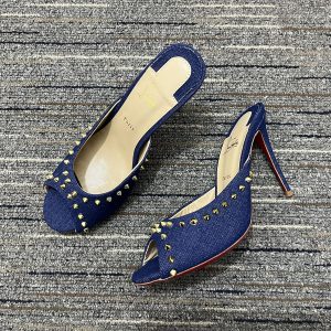 Christian Louboutin Mules Me Dolly 100 mm Spikes en denim bleu