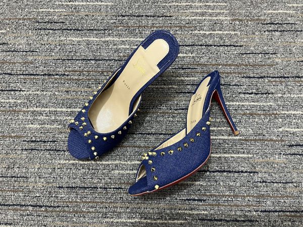 Christian Louboutin Mules Me Dolly 100 mm Spikes en denim bleu