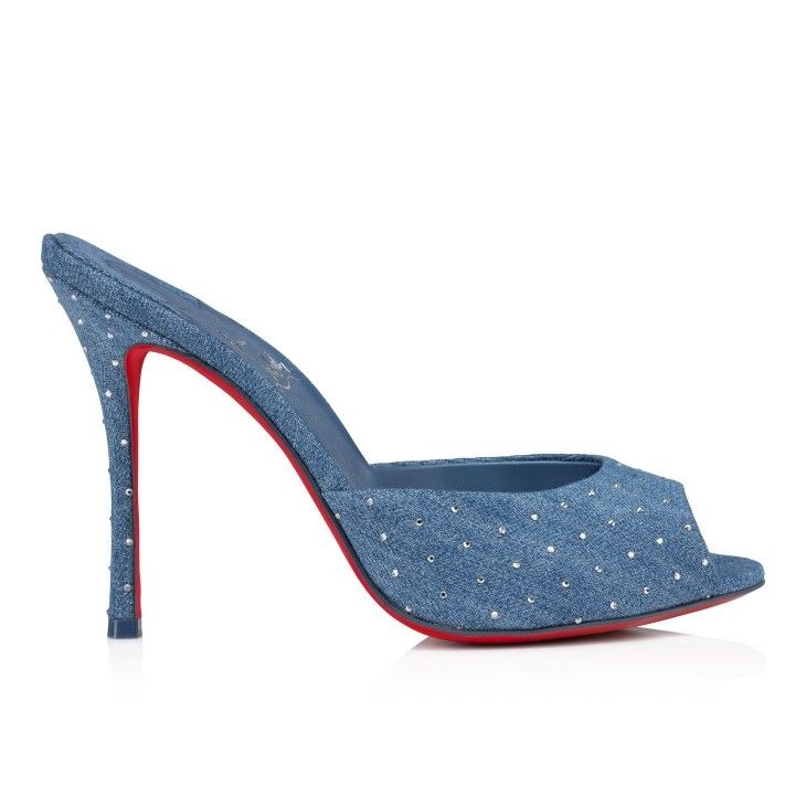 Christian Louboutin Me Dolly Plum Strass 100 mm Mules Denim et Strass – Image 2