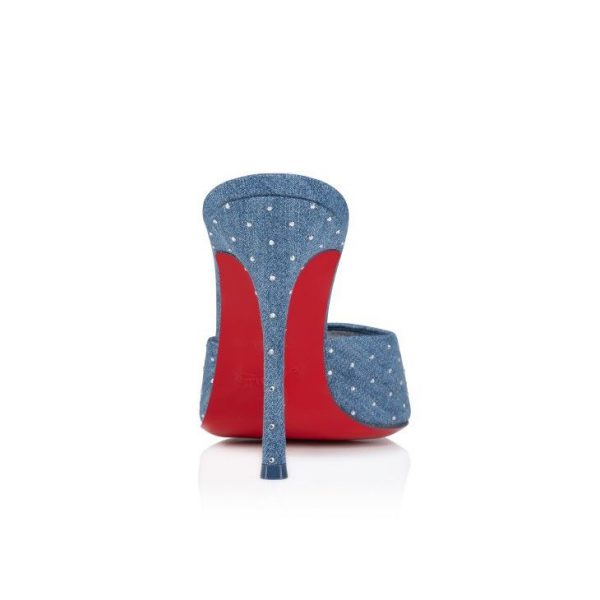 Christian Louboutin Me Dolly Plum Strass 100 mm Mules Denim et Strass – Image 3