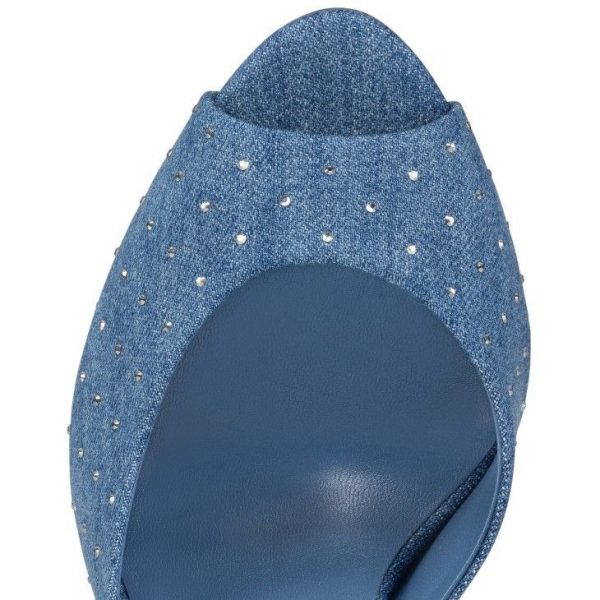 Christian Louboutin Me Dolly Plum Strass 100 mm Mules Denim et Strass – Image 4