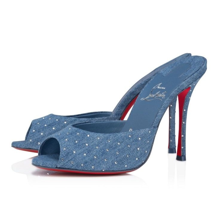 Christian Louboutin Me Dolly Plum Strass 100 mm Mules Denim et Strass