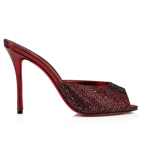 Christian Louboutin Mules Me Dolly Strass 100 mm en daim avec strass rouge – Image 2