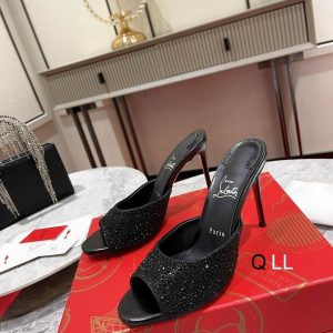 Christian Louboutin Me Dolly Strass Escarpins 100 mm Daim Ornés de Strass Noir