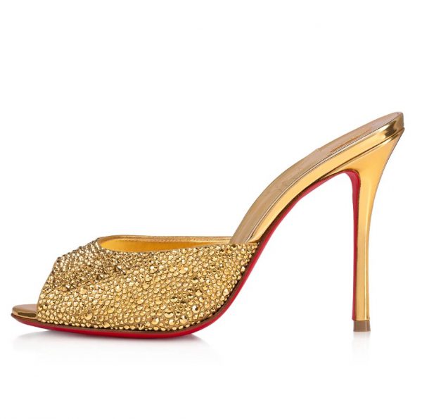 Christian Louboutin Me Dolly Strass Escarpins 100 mm Daim Ornés de Strass Or – Image 2