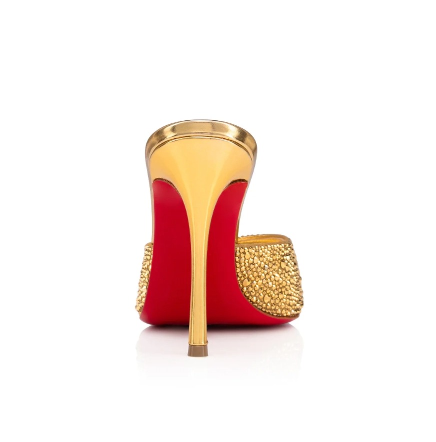 Christian Louboutin Me Dolly Strass Escarpins 100 mm Daim Ornés de Strass Or – Image 3