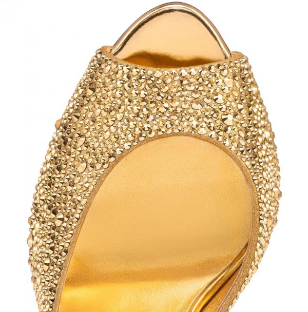 Christian Louboutin Me Dolly Strass Escarpins 100 mm Daim Ornés de Strass Or – Image 4