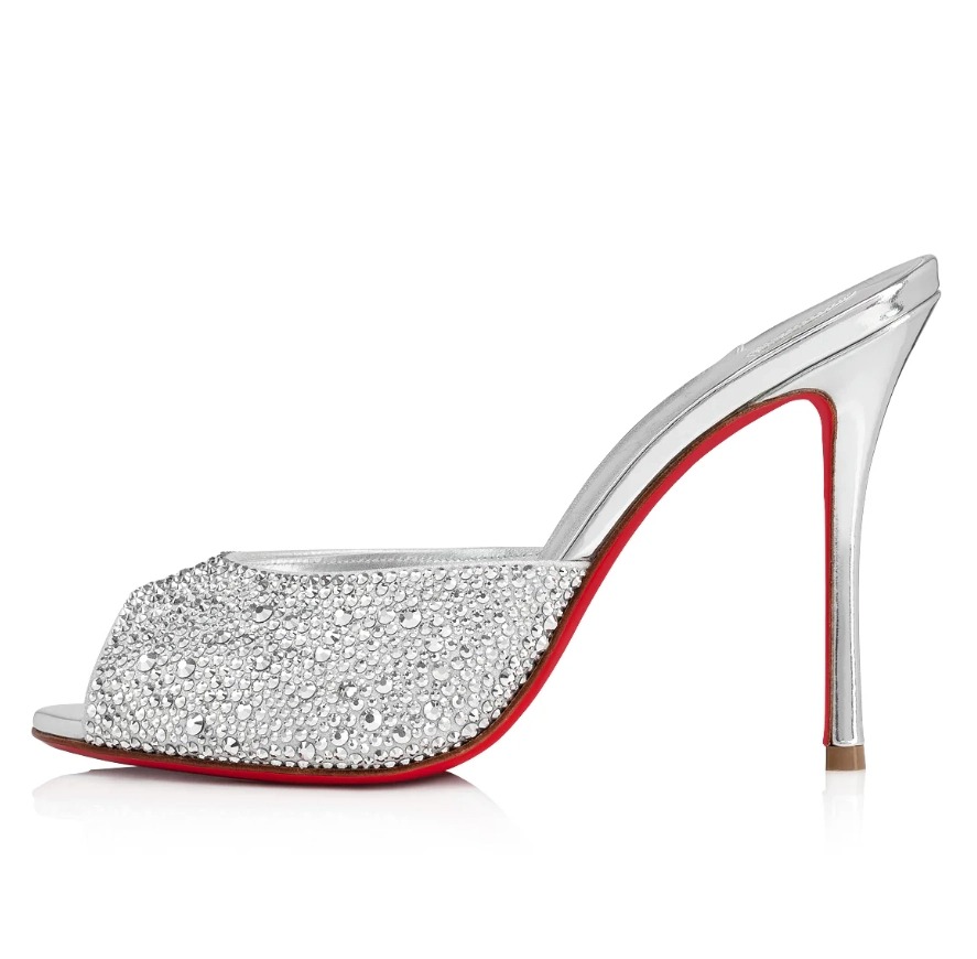 Christian Louboutin Me Dolly Strass Escarpins 100 mm Daim Ornés de Strass Argent – Image 2