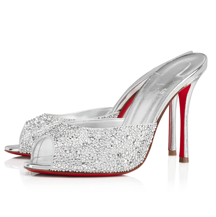 Christian Louboutin Me Dolly Strass Escarpins 100 mm Daim Ornés de Strass Argent