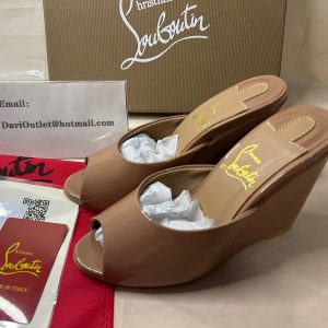 Christian Louboutin Me Dolly Zeppa 85 mm Mules Compensées Cuir Verni Nude