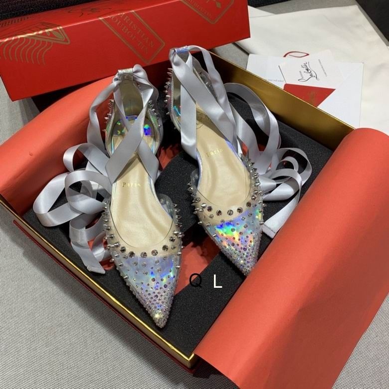 Christian Louboutin Mechante Reine Ballerines à Clous en Cuir et PVC Argent