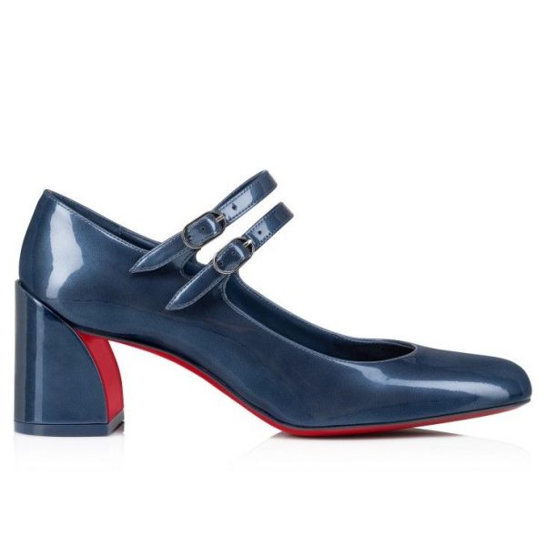 Christian Louboutin Miss Jane 55 mm Mary Janes Cuir Verni Irisé Denim – Image 2