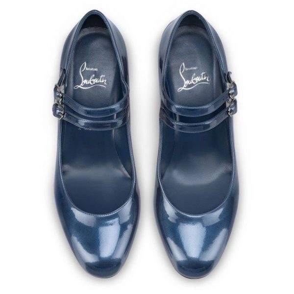 Christian Louboutin Miss Jane 55 mm Mary Janes Cuir Verni Irisé Denim – Image 4
