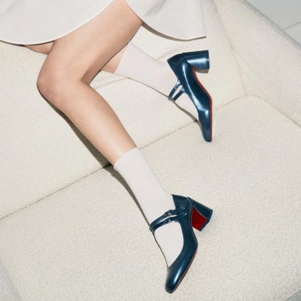 Christian Louboutin Miss Jane 55 mm Mary Janes Cuir Verni Irisé Denim – Image 5