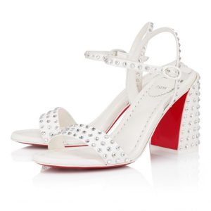 Christian Louboutin Miss Jane Sandale Strass Boum 85 Mm Sandales Crêpe Satin Version Ivoire
