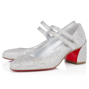 Christian Louboutin Miss Jane Strass Mary Janes 55 mm en daim métallisé et strass cristal