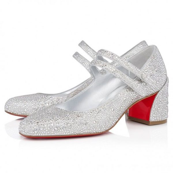 Christian Louboutin Miss Jane Strass Mary Janes 55 mm en daim métallisé et strass cristal