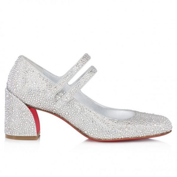 Christian Louboutin Miss Jane Strass Mary Janes 55 mm en daim métallisé et strass cristal – Image 2