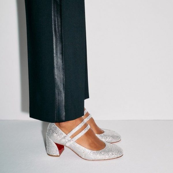 Christian Louboutin Miss Jane Strass Mary Janes 55 mm en daim métallisé et strass cristal – Image 5