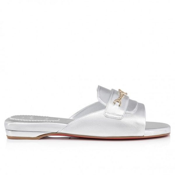 Christian Louboutin Miss MJ Mule Mules Cuir Nappa Irisé Argent – Image 3