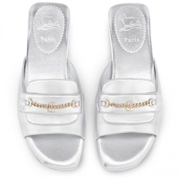 Christian Louboutin Miss MJ Mule Mules Cuir Nappa Irisé Argent – Image 4