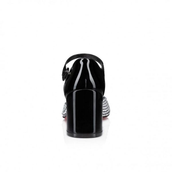 Christian Louboutin Miss MJ Strass escarpins à brides 55 mm en cuir de veau verni, PVC et strass noirs – Image 3